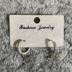 tiny butterfly crystal hoops